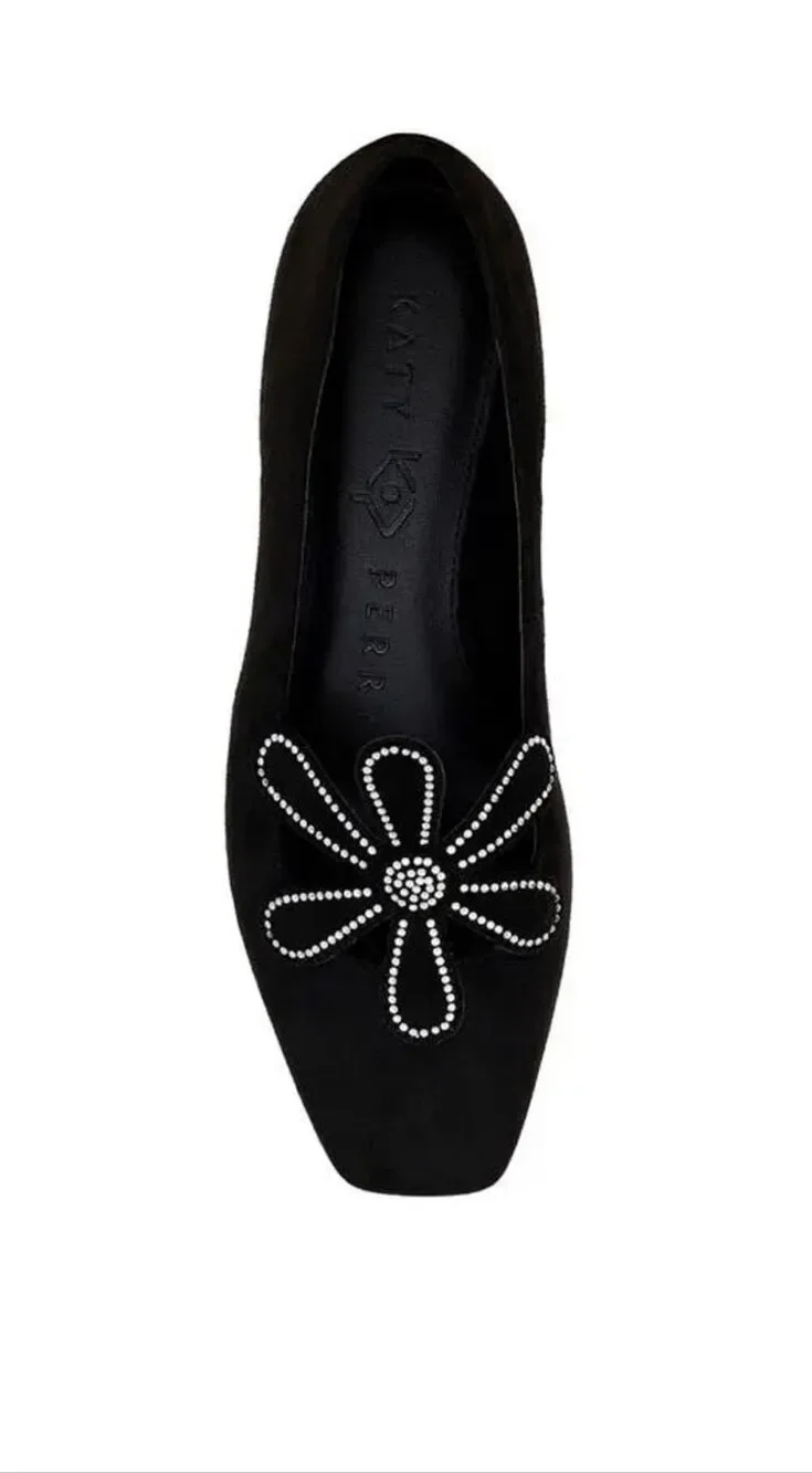 Katy Perry $129 Evie Daisy Rhinestone Ballet Flats Black Womens 7 NEW